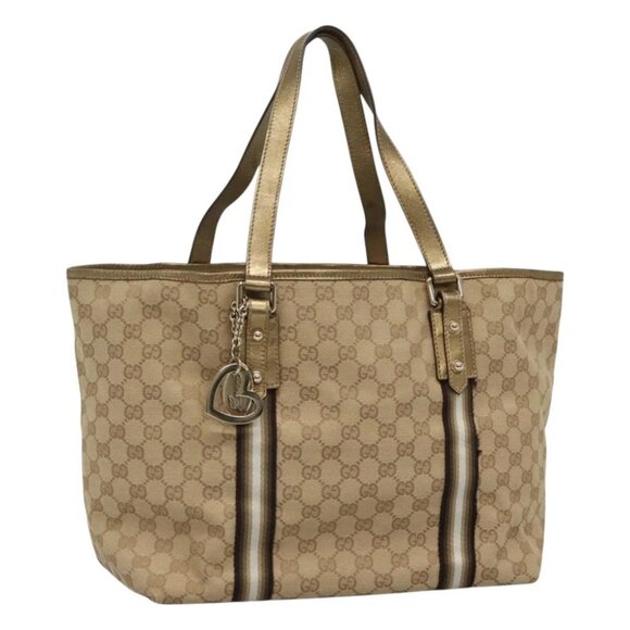 GUCCI GG Canvas Sherry Line Tote Bag Beige Black 139260 Auth IN044 - Picture 1 of 15